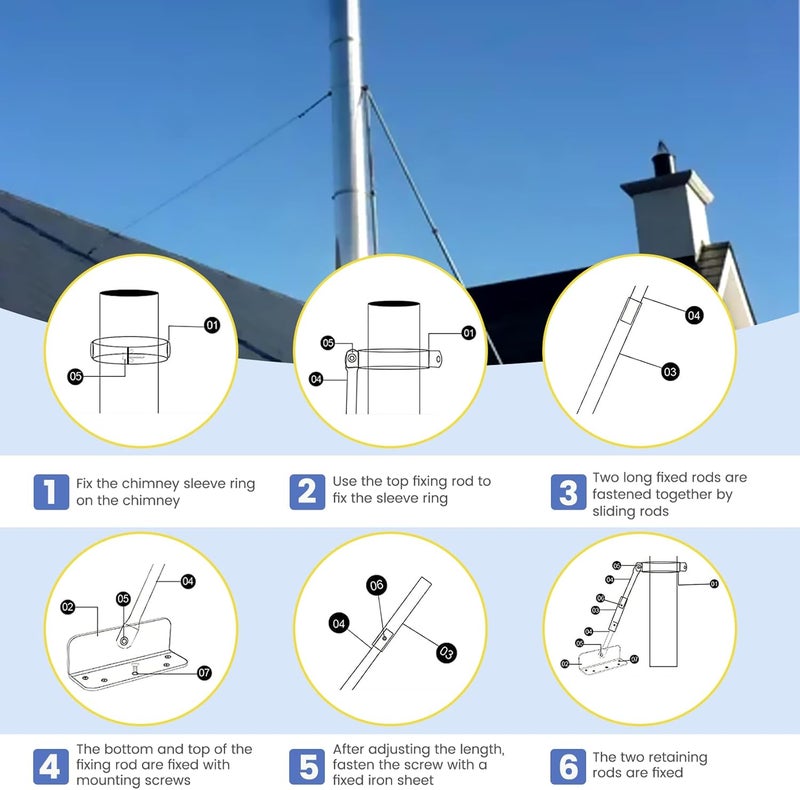 Ebusin 2025 Update Silver Plated High-End 6" Extended Roof Bracket Supports Chimney Stove Pipe for DuraVent Triple Wall 2" I.D ,Suitable for All Outer Diameters of 6", Stability Against Wind & Snow - Image 4